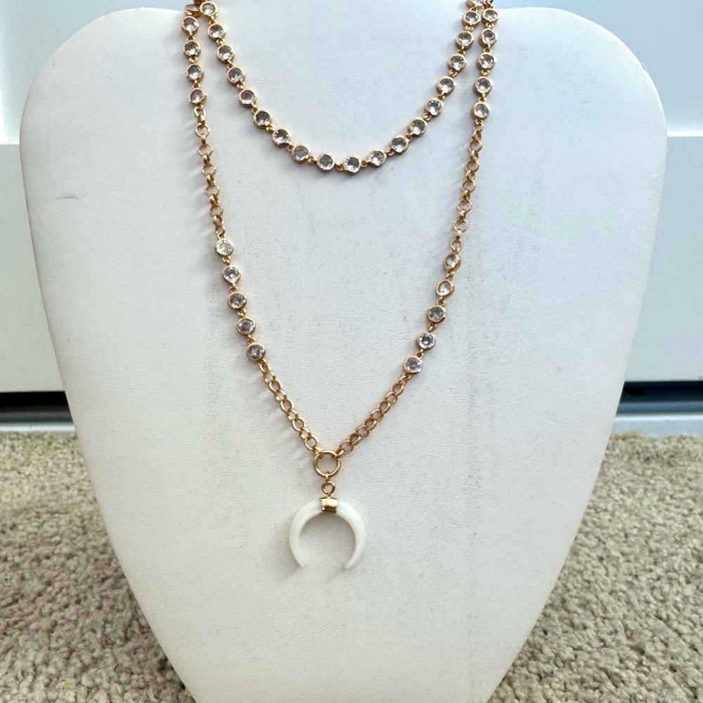 NWT Ettika Double Strand 18k Gold-Plated Crescent Pendant Necklace- orig package